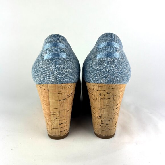 TOMS Claudine Blue Denim Cork Wedge Sandals - Size 9.5 - Picture 5 of 12